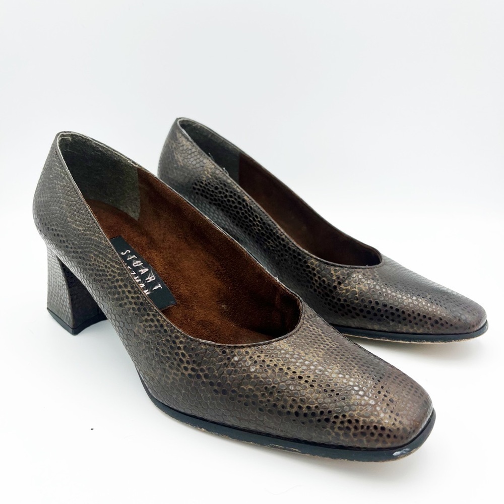 Stuart Weitzman 90s Mary Mid Snakeskin Animal Block Heel Pumps